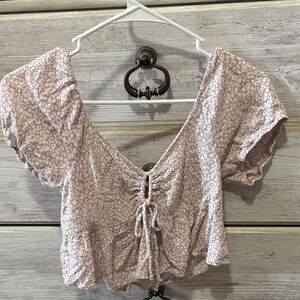 URBAN Romantics Blush Pink Printed Tie-Front Peplum Crop Top